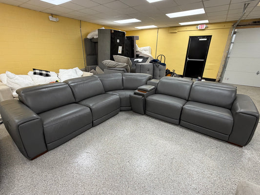 Karson Leather Power Reclining Sectional with Power Headrests